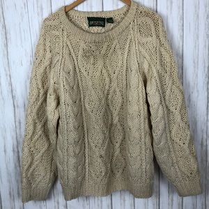 American Eagle Outfitters Cream Cable Knit Crewneck Sweater